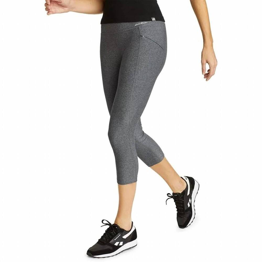 NEW EDDIE BAUER trail tight high rise capri pants in heather gray